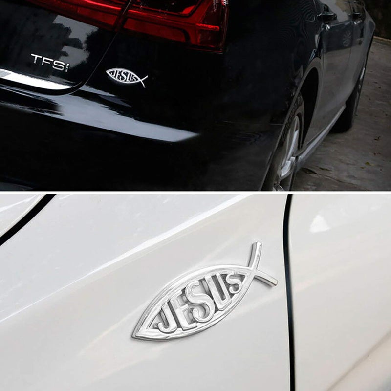 MEETCUTE 2pcs Jesus Fish Decal Sticker Silver,3D Car Chrome Decal Emblem Sticker Religious God for Jesus Christian Fish Symbol - Image 3